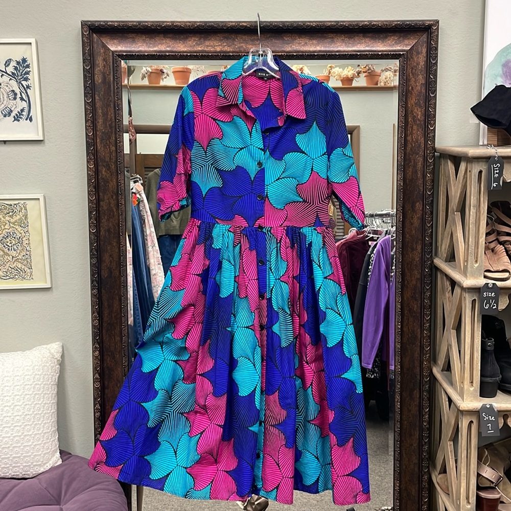 Mae Otti MOREMI AFRICAN PRINT BUTTON DOWN DRESS Sz M